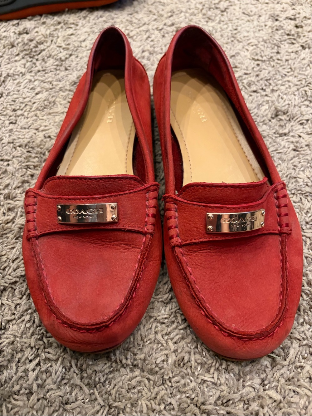 Coach Fredrica red nubuck suede driving loafers for Women